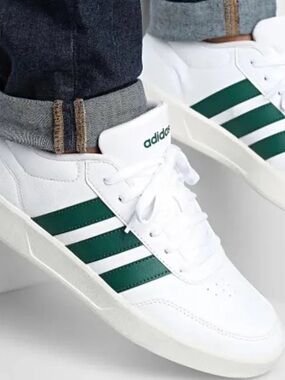 adidas White Sneakers with Green Three-Stripes